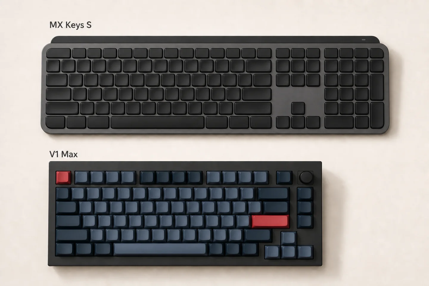 MX Keys S hay Keychron V1 Max — một bên gọn, một bên vui tay