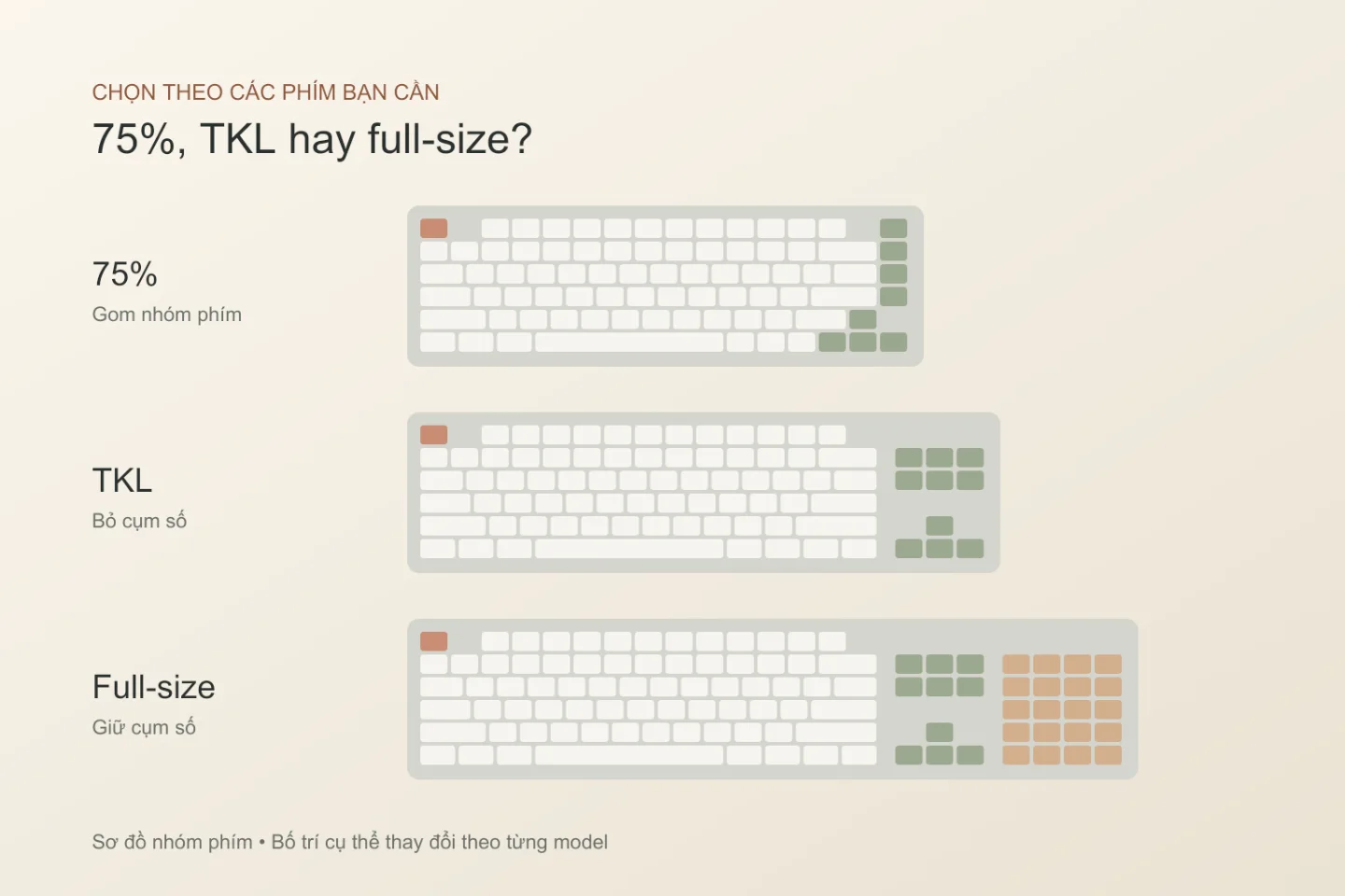 Bàn học nhỏ nên chọn bàn phím 75%, TKL hay full-size?